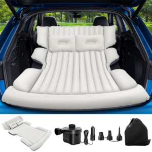 SUV Air Mattress Camping Air Mattresses Travel Camping Bed with 2 Pillows & Air Pump Portable Sleeping Pad Mattress Easy to Inflatable Flocking & PVC Surface Car Air Mattress Inflatable SUV Mattress